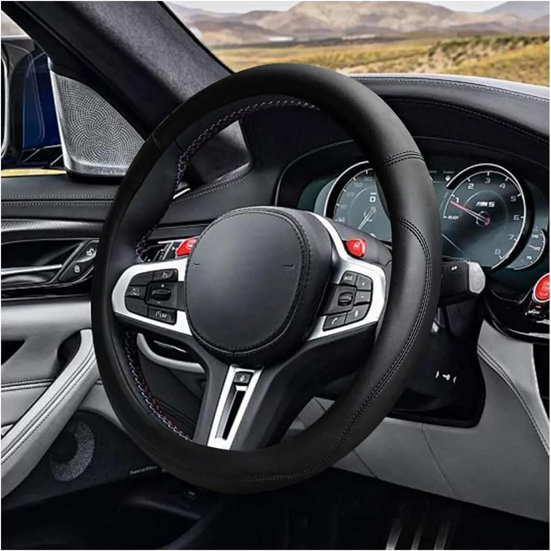 14.5"-15"  Steering Wheel Cover, Microfiber Leather Cover, Anti-Slip Breathable Steering Wheel Decoration, Universal Steering Wheel Accessories for Diverse  (Black)