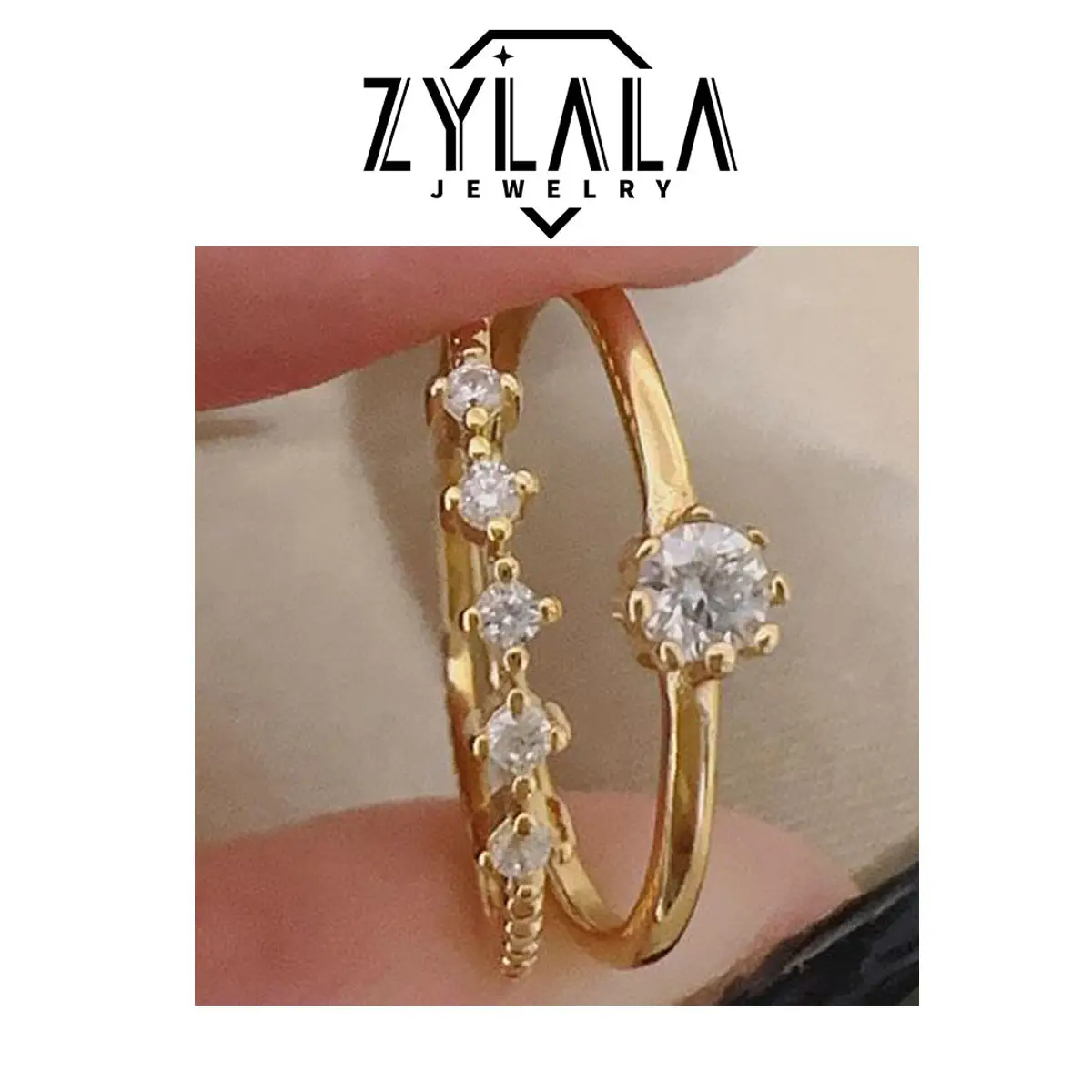[044 Golden Color] 0.1 Carat Synthetic Moissanite Ring Set Ring Elegant Design Sterling 925 Silver Valentines Day Decoration Gift
