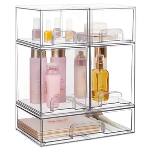 Vtopmart Stackable Bottles Storage Set 5/8 Clear Plastic Organizer Bins for Nursery Bottle Station Beauty Supplies Vanity Bathroom Cabinet Pantry Organization Multi-Size Flexible Design BPA-Free Safe Makeup Tray Christmas Gift