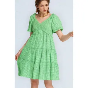 Davi & Dani Jacquard Checker Smocking Tiered Dress