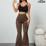 High-Waisted Waist Cinching Women's Yoga Pants, Leopard Print Stretch Wide-Leg Sports Pants, Micro Flare Fitness Yoga Pants, Summer Sport Bell Bottoms, Flared Yoga Pants