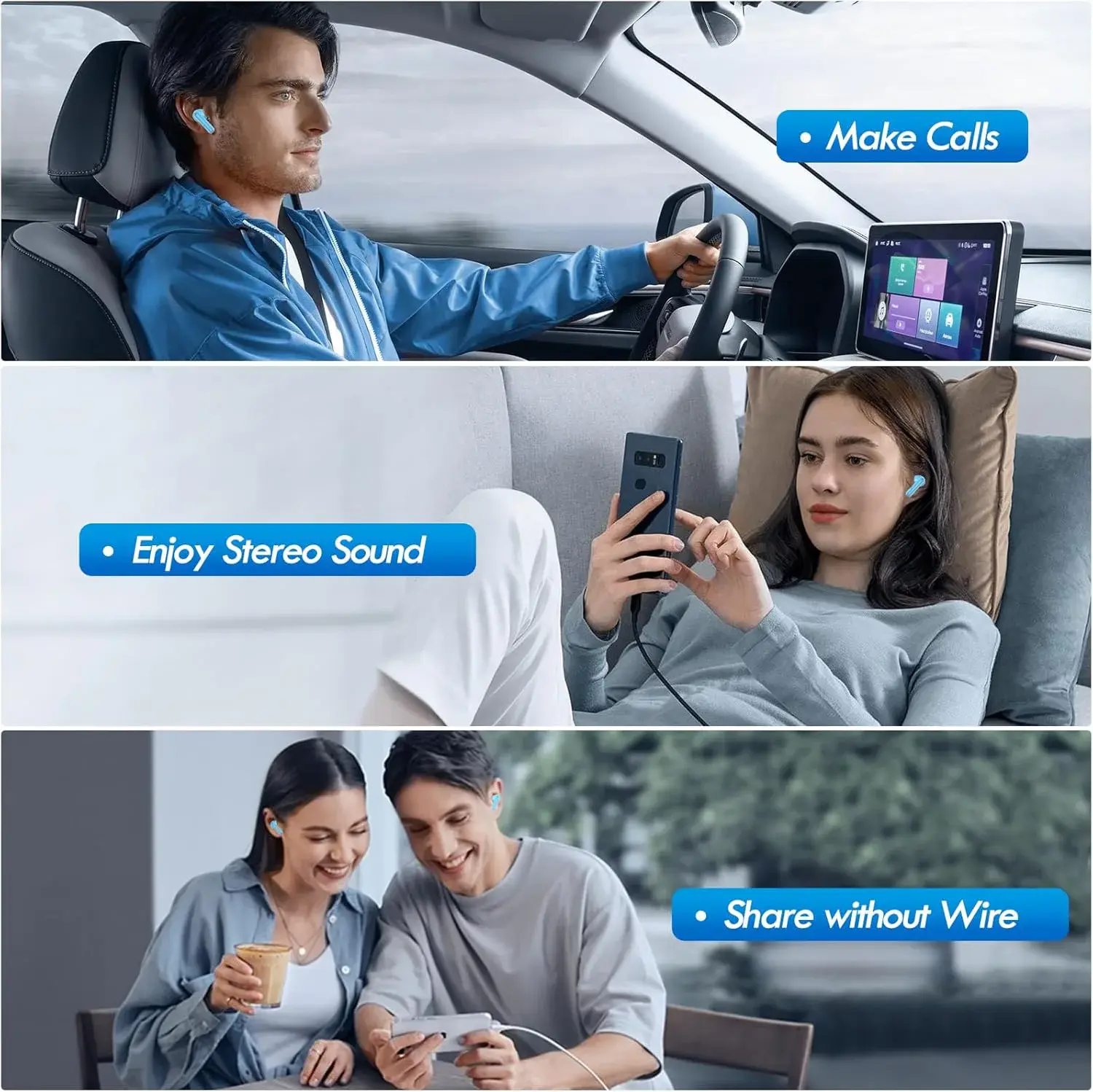 TikTok Made Me Buy It! 3D Stereo Wireless Earbuds with USB-C Charging Case, Bluetooth 5.3 Low Latency for Gaming & Work Calls, 2026 Must Have Tech Gadgets for Office, Sports & Travel
