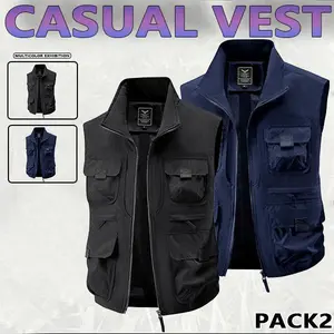 Men's Solid Pocket Zip Up Vest Jacket, Regular Fit Casual Lightweight Sleeveless Outerwear for Golf Running Hiking, Men's Clothes for Summer, Menswear, Vest Zipper Gilet, Vest Top, Blue