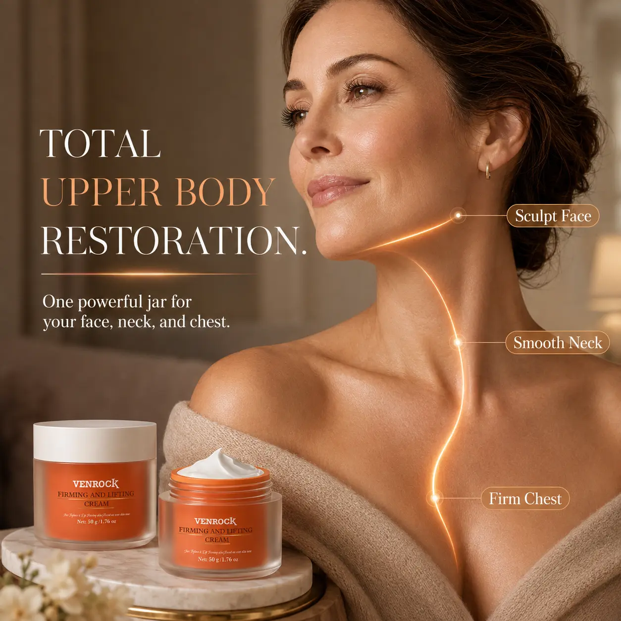 36 VENROCK facial wrinkle cream, which firms the face and neck skin, is also a moisturizing cream and a unisex neck cream