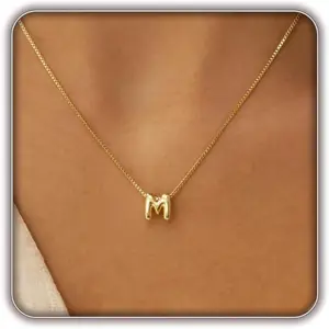 Bubble Letter Necklace for Women, 14k Gold Plated Balloon Initial Necklace, Dainty Gold Necklace for Women, Personalized Bubble Pendant Name Necklace, Fashion Accessories Trendy Jewelry