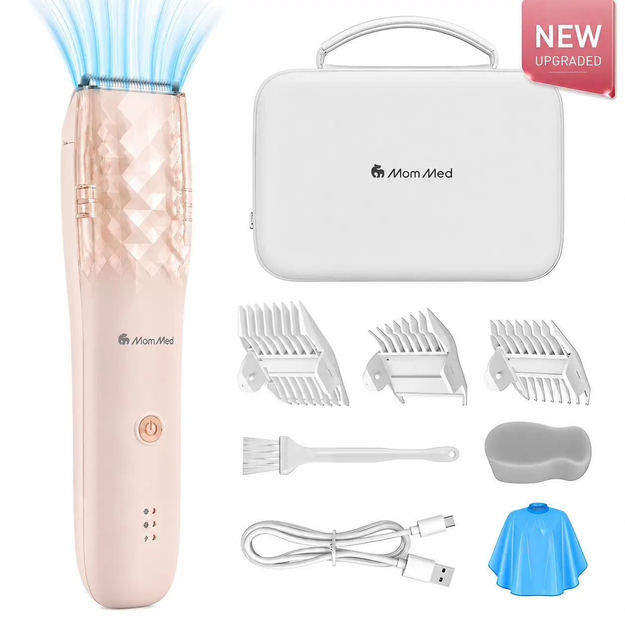 MomMed X18 Baby Hair Clippers, Ultra Quiet Electric Vacuum Baby Clippers with Charger Base, Cordless Rechargeable Waterproof Haircut Kit for Kids & Men