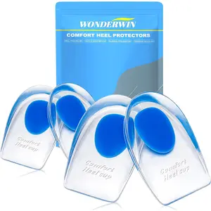 Gel Heel Cups for Heel Pain Relief – Shock Absorbing Silicone Inserts for Plantar Fasciitis & Achilles Tendonitis – Cushioned Heel Support Pads for All-Day Standing (2 Pairs-Medium)