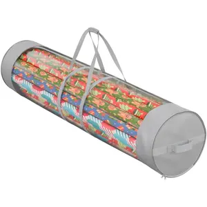 Wrapping Paper Organizer Storage Bag for All Your Gift Wrap & Ribbons, Fits Long 40 Inch Rolls, Hold Up To 24 Rolls, Heavy Duty Clear PVC Bag with Handles (Gray & clear)