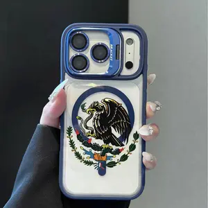 Mexican Golden Eagle Badge Flag, Trendy Magnetic Shockproof Camera Ring Stand Heavy Duty Clear Phone Case Compatible With iPhone 17 16 15 14 Plus 13 Pro 12 11 ProMax 17Air 17 ProMax & Samsung S26 S25 Ultra, Camera Lens Protector Phone Accessory