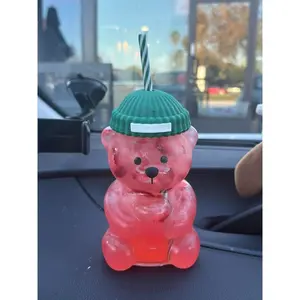 2026 Barista Bear Cup Limited Edition Glass Cup Xmas Gift 503 ml R Green Tumbler with Straw