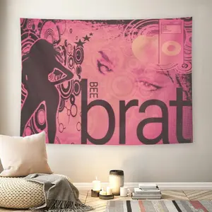 Y2K "Bee Brat" Pink iPod Wall Flag Tapestry, 2000s Aesthetic Print, Mid-century Modern Black Flash Manga Style, Nostalgic Tech Vibe, For Adult Fans, Teen Bedroom, Dorm, Pop Culture Decor