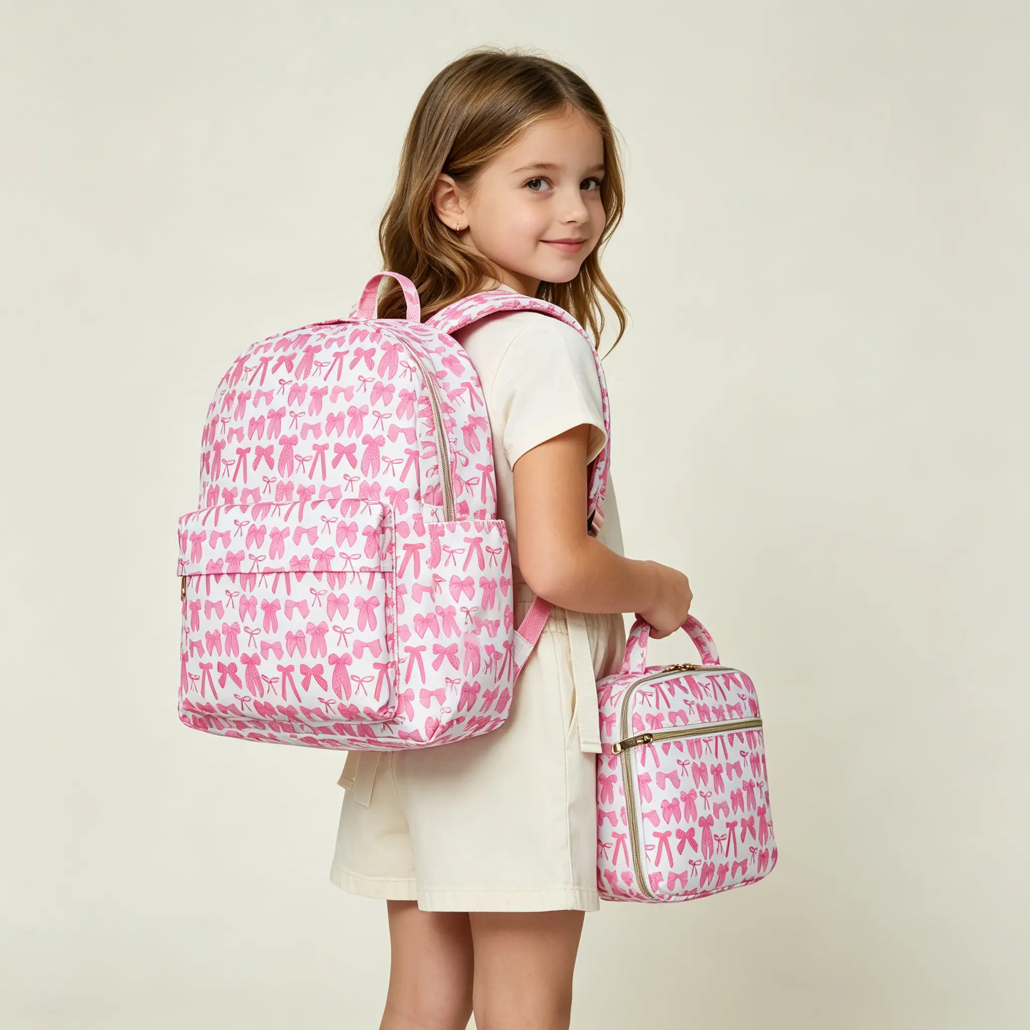 Girls' Pink Bow-Adorned School Backpack - Lightweight, Compact, Chic, Backpack for School, Fashion-Forward Girl, Ideal for Day Trips & Travel, Great Gift Idea, Perfect Size, Kids Backpack