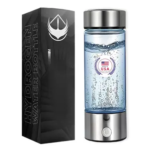 Portable Alkaline Hydrogen Water Bottle with SPE PEM Technology | Type-C USB Rechargeable 1600 PPB Hydrogen Rich Water in 3 Minutes | Borosilicate Glass Water Cup | 2-in-1 Usage Modes | 420ml
