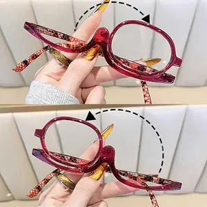 Colorful makeup reading glasses, Reading eyeglasses, with multi-functional spring legs, super light, 180-degree rotatable, with free glasses cleaning cloth, daily essential for the elderly