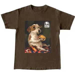 Dog Eating Taco Graphic T-Shirt, Funny Fast Food Vintage Look Tee Graphic Tee, Shortsleeve, basic tops, Fabric Cotton, Women's Top, Menswear Top, Gifs, Streetwear