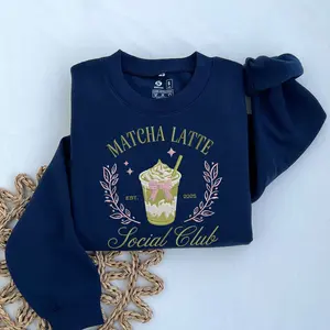 Matcha Latte Social Club Embroidered Sweatshirt: Aesthetic Drink with Bow Sweatshirt