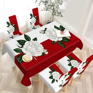 2/4/6/5/7 pieces of fashionable and high-end dining chair slipcover and tablecloth sets, thickened chair cover and tablecloth sets (1 tablecloth + 4 chair covers or 1 tablecloth + 6 chair covers), easy to care for, reusable, for home decoration