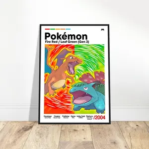 Poster Print, Fire Red Poster, Leaf Green Poster, Gen 3 Decor, Wall Art, Vintage Gaming Decor, Gift Perfect, Unframed Wall Art, Home Decor