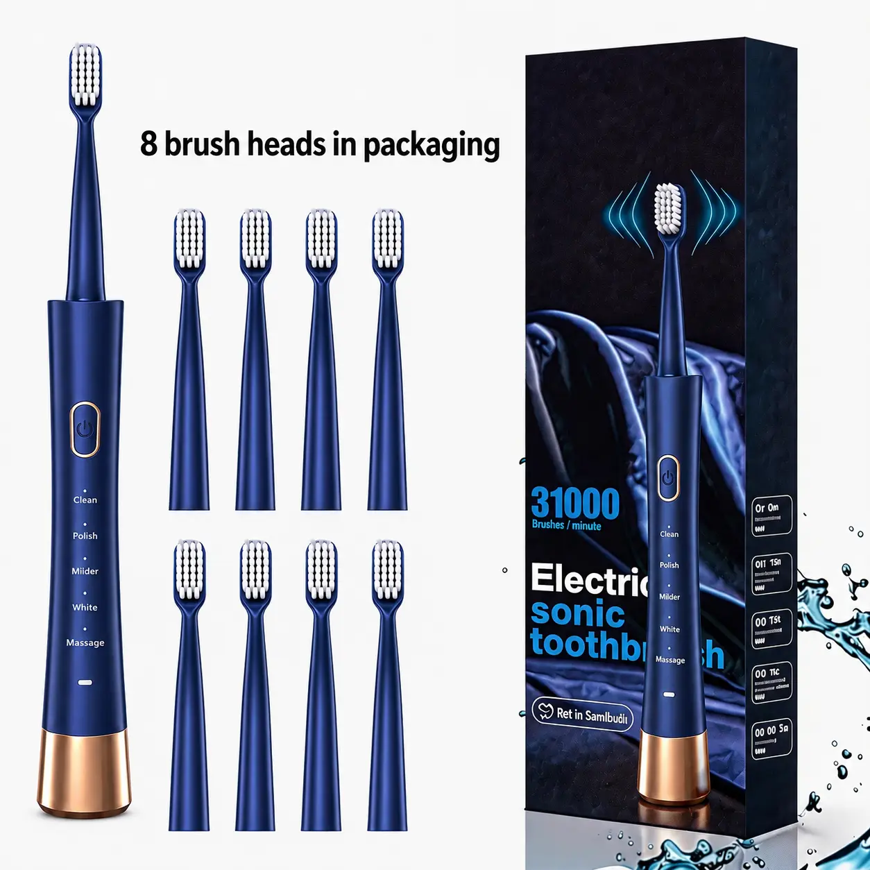 【8 Brush Heads】Electric Toothbrush, Type C Rechargeable Adults Toothbrush , 5 Mode Time Setting Intelligent Deep Cleaning 31000VPM Waterproof Travel & Home Use Electric Toothbrush Dental Cleaner Personal Care Appliances