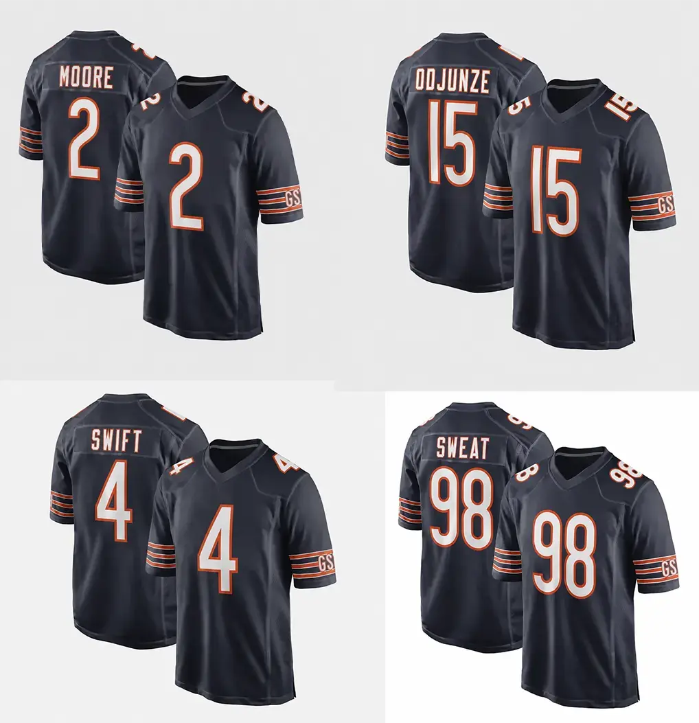 Chicago Custom Football Jersey #18 Williams #2 Moore #15 Odunze #4 Swift #1 Johnson #98 Sweat - Printed Fan Shirt