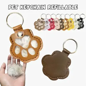 2PCS Pet Fur Storage Keychain Accessory, Cute Leather Paw Keychain Pet Hair Keepsake Keyring, Unique Memorial Collection Key chain, Pet Memorial Gifts for Bag Purse Paw Charm Key Holder