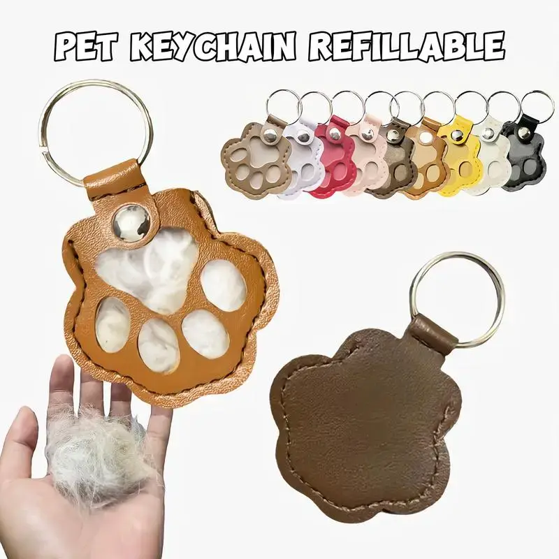 2PCS Pet Fur Storage Keychain Accessory, Cute Leather Paw Keychain Pet Hair Keepsake Keyring, Unique Memorial Collection Key chain, Pet Memorial Gifts for Bag Purse Paw Charm Key Holder