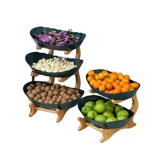 2/3 Layer Fruit Plate - Modern Dried Fruit Basket with Salad Bowl, Creative Design for Home Living Room Kitchen Multicolor Plastic