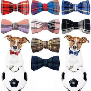 8pcs Plaid Collar Bow Ties for Small Dogs Puppies Cats Collar Charms Accessories Slides Attachment for Birthday Wedding Parties Assorted