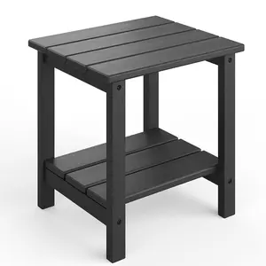 Garvee Adirondack Outdoor Side Table 18 x 15 in, HDPE 2-Tier Patio Side Tables for Outside, All-Weather End Table for Patio Pool Deck Indoor Backyard, Black