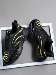 2026 New Men's Gold Thick Sole Sneakers, Breathable Mesh, Shock Absorption, Anti-Slip, All Season, Running, Fitness, Casual, Breathable Running Shoes