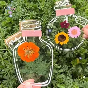 Transparent dried flower bookmark DIY craft kit for children, cartoon pressed flowers, plants, leaves, sticky notes, autumn