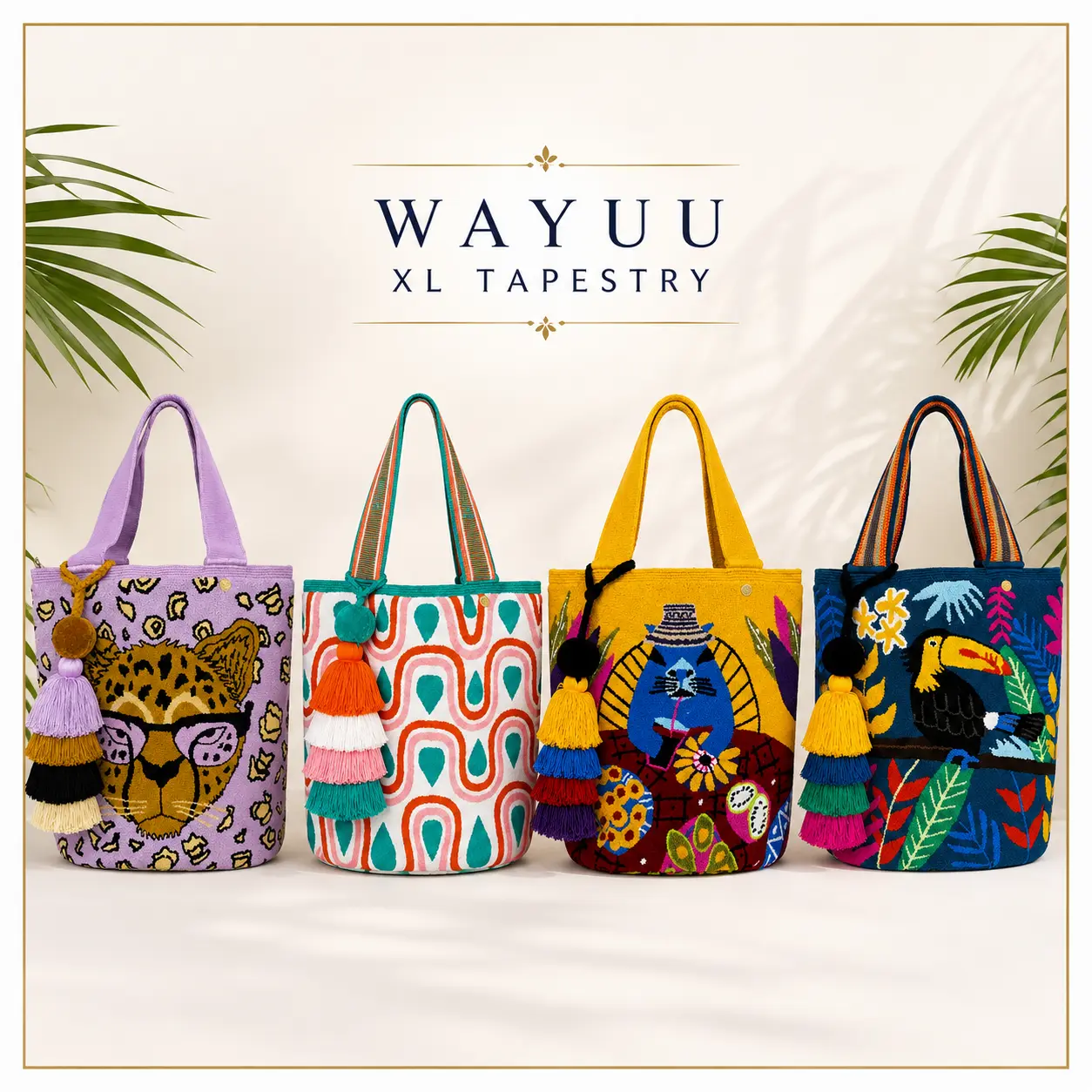 WAYUU XL Mochilon Tapestry Bag - Artisan Style Women's Handbag, Color-Block Woven Tote, Geometric Pattern Casual Bag with Tassel, Artisan Style Women's Handbags