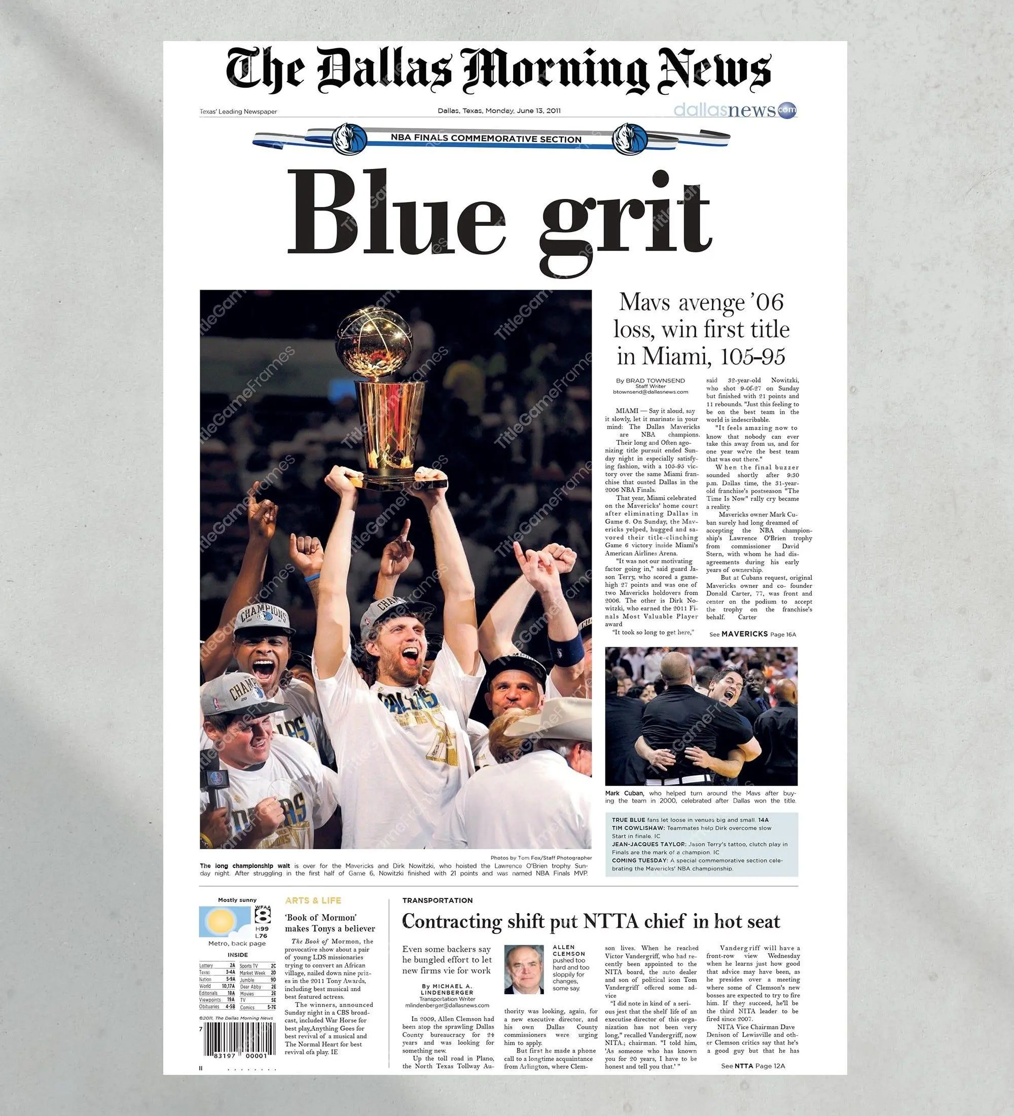 2011 Dallas Mavericks 'Blue grit' NBA Basketball Championship Unramed Poster