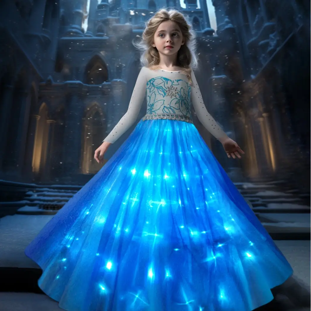 UPORPOR Light Up Princess Dress Halloween Costumes Girls Kid Clothes Christmas Birthday Party Outfit Blue, 4-12 Years
