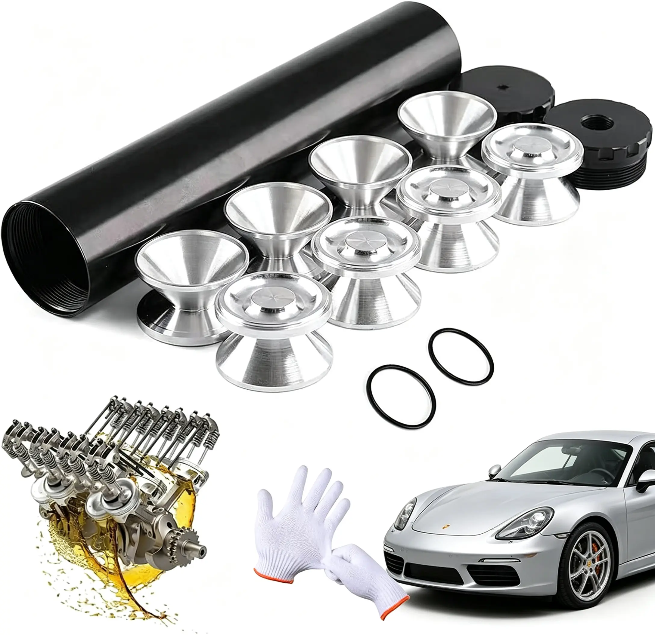 Black Aluminum Automotive Fuel Solvent Cleaning Trap Kit Threaded 1/2x28 and 5/8-24 with Multiple End Caps Heavy Duty Universal Replacement Part