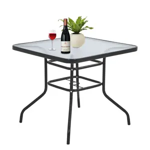 Outdoor Dining Table Square 32'' Patio Table All Weather Dining Table Tempered Glass Top for Backyard Lawn Garden Balcony Pool, Black