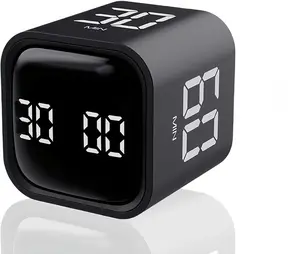 Teknoluzor Digital Cube Pomodoro Timer 5/10/30/60Min Rechargeable with Vibration & Adjustable Sound Alarm for Work Kitchen ADHD Kids Studying Black Utensils