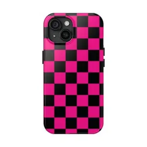 iPhone 13 Bright Pink and Black Checkerboard