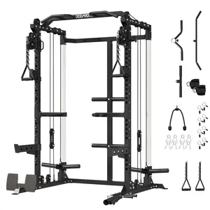 Cofiyard Power Cage with Dual Pulley System, Multi-Function Squat Rack, Cable Crossover, Home Gym Workout Machine, 2500 lbs Capacity, 16 Cable Heights, Integrated Storage Hooks, Professional Accessories Included