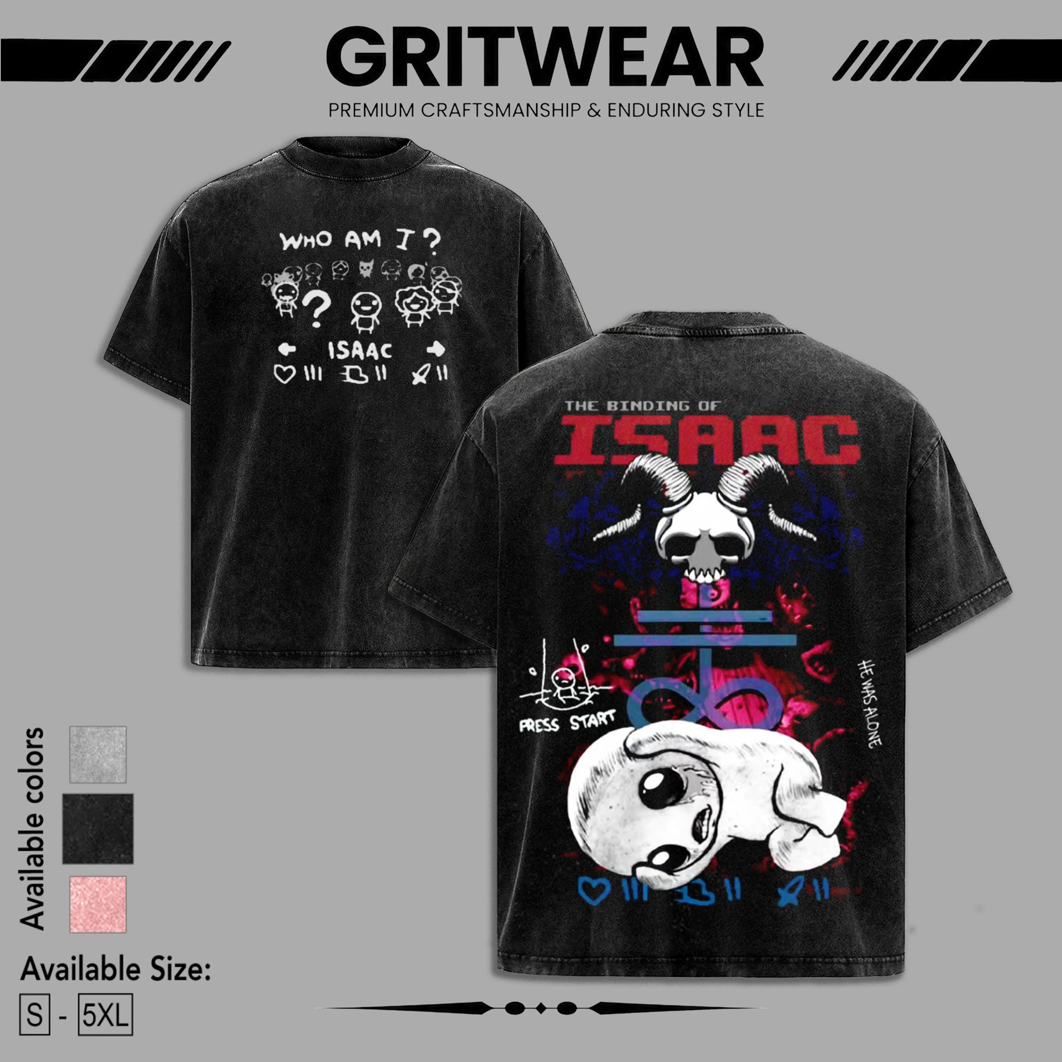 The binding of isaac Game s1 Sacred Heart Washed 2 sided printed T-Shirt, Brimstone shirts, Cotton unisex graphic tees hoodie game merch Menswear Clothes Soft trendy game day