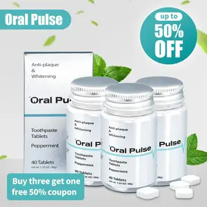【Oral Pulse】Toothpaste Tablets - Anti-Plaque & Whitening with Bioactive Glass & Probiotics Fluoride-Free Plastic-Free Travel-Friendly 40 Tablets - Repair