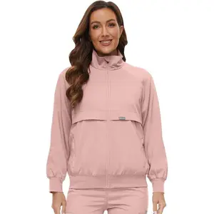 Scrub Jackets for Women Long Sleeve Zip Front Coat Soft Stretch Womens Scrubs Workwear Lapel Track Jacket