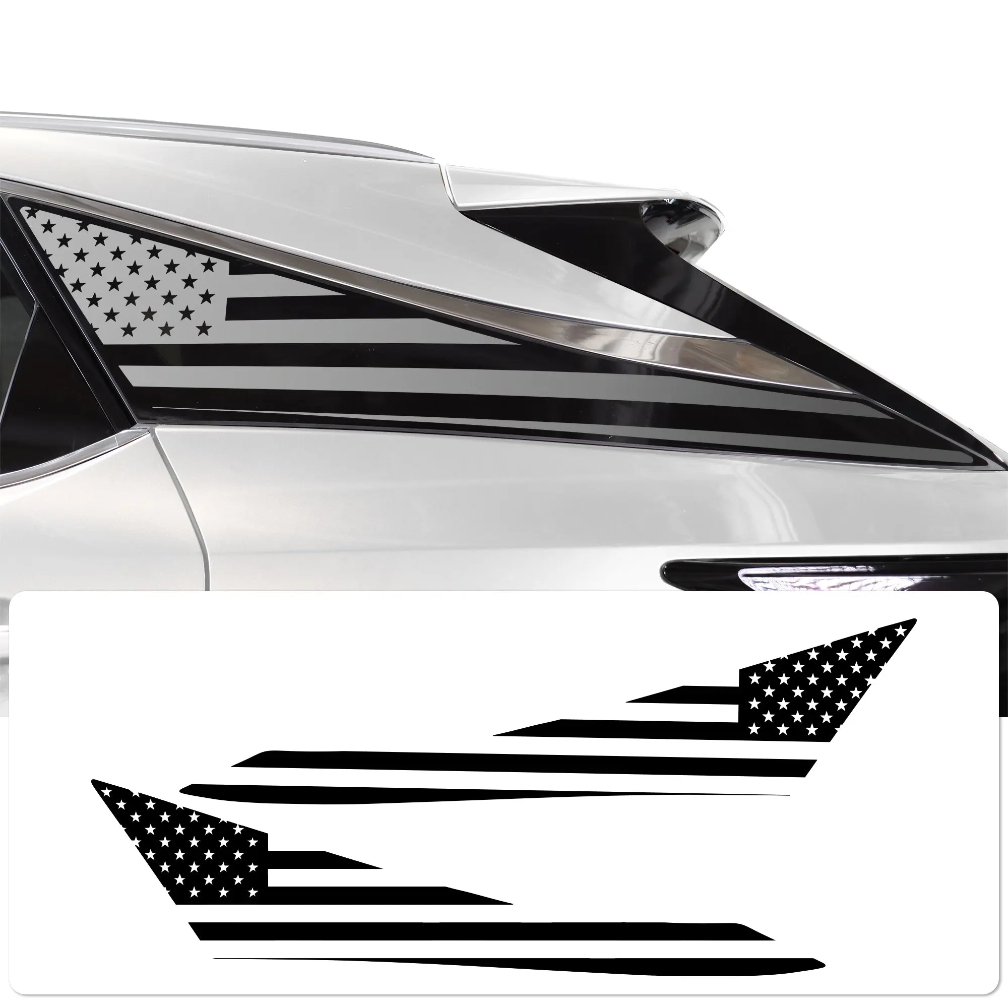 American Flag Quarter Window Decal for Lexus RX 2023-2026 – Precut Matte Black Vinyl