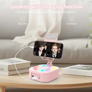 Wireless Bluetooth-compatible Speaker 5-In-1 Phone Stand, Emergency Rechargeable, Multi-Color Lighting, Foldable Design, Android Compatible