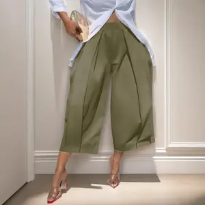 Women’s loose solid-color capri pants (cropped trousers), 100% cotton summer fabric—comfortable and breathable; versatile for daily wear with an elastic waistband; lantern-style pants with pockets; women’s casual bridal basic minimalist bottoms