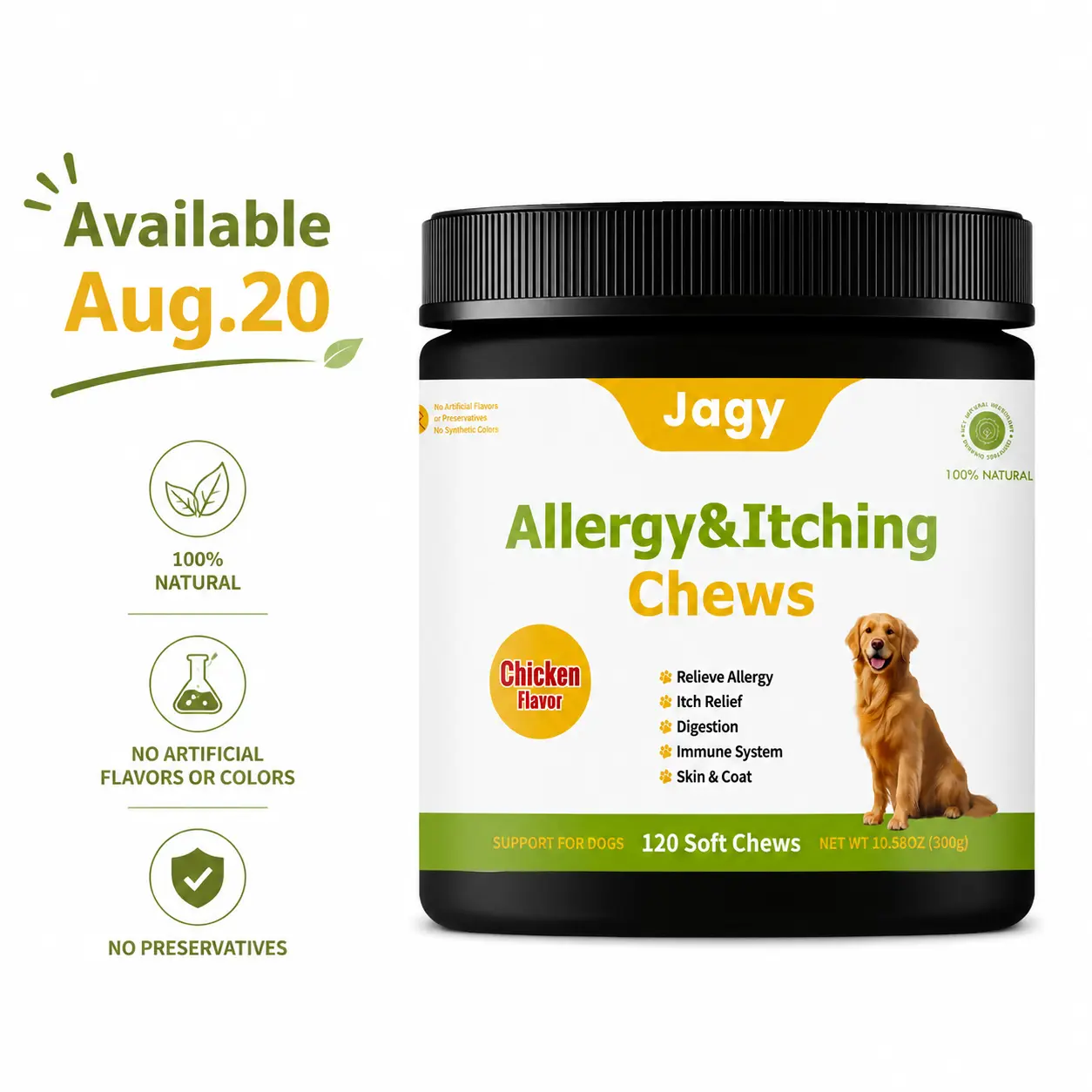 [Available Aug.20] Jagy Omega-3 Allergy Relief Chews for Dogs - 120 NaturalSoft Chews Fish Oil Treats for Itchy Skin, Hot Spots & Shedding Advanced Skin & Coat Vitamins with SoothingSupport for Healthy Pet Skin & Coat,back to school