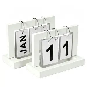Vintage Wooden Calendar Set of 2, Flip-Page Monthly Display, Office Desk Decor, Home Decoration, Durable Wood Material