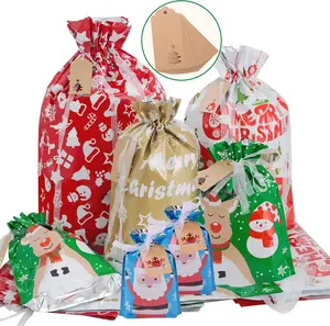 40pcs Drawstrings Christmas Gift Bags Assorted Sizes, Christmas Bags for Gifts Wrapping, Holiday Presents
