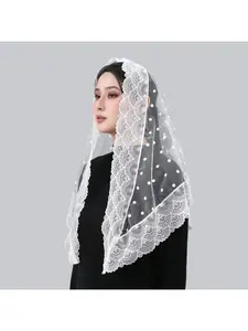 New vintage women's lace wedding veil bride headscarf shawl head covering in black and white, European and American style, Lace Drop Veil