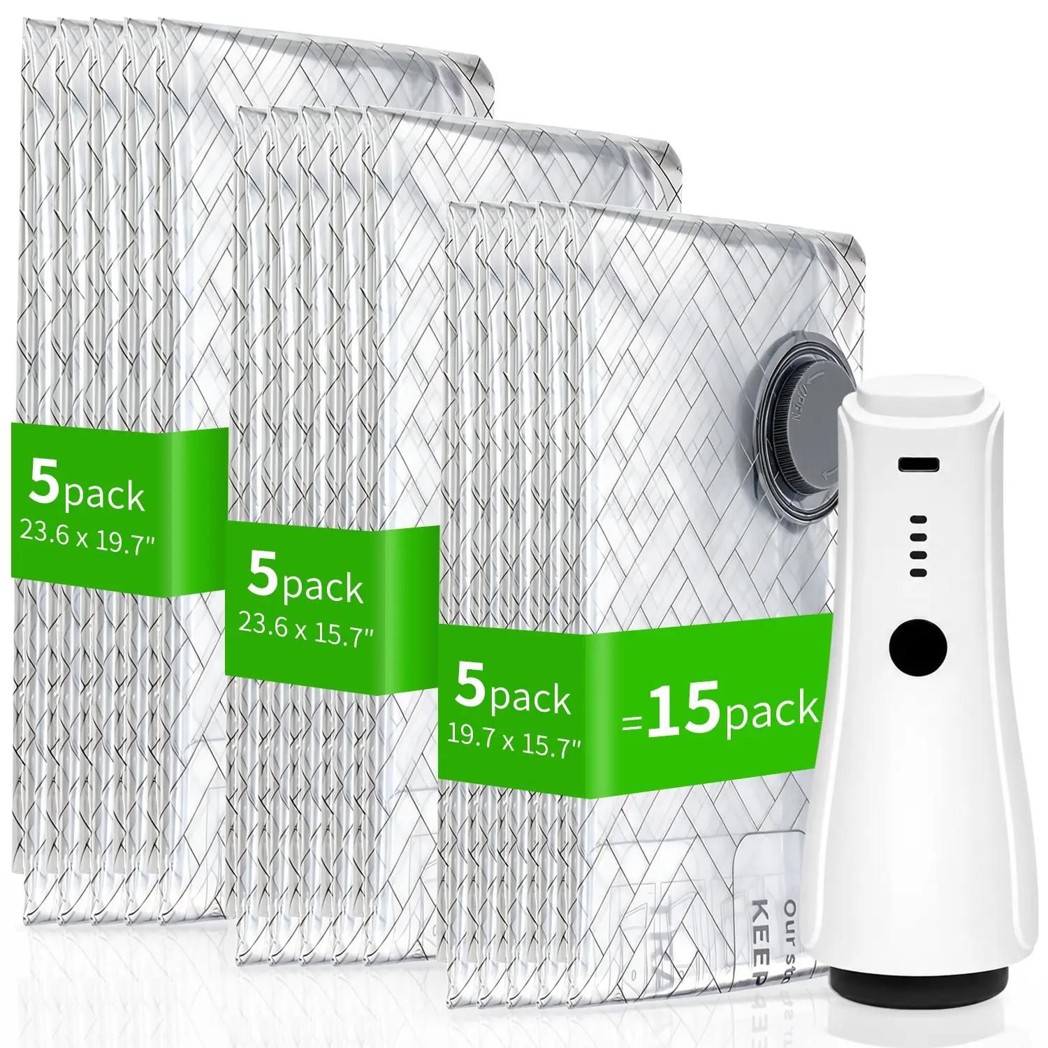 15 Packs Vacuum Bags for Travel with Rechargeable Pump, 3 Sizes Vacuum Seal Bags for Clothing, Compression Vacuum Travel Bags for Luggage, Vacuum Packing Bags for Closet Organization